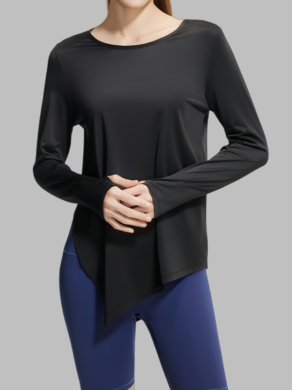 Flexvibe Ice Silk Yoga Hoodie Split Hem Thumb Loop Breathable Slim Fit Long Sleeve