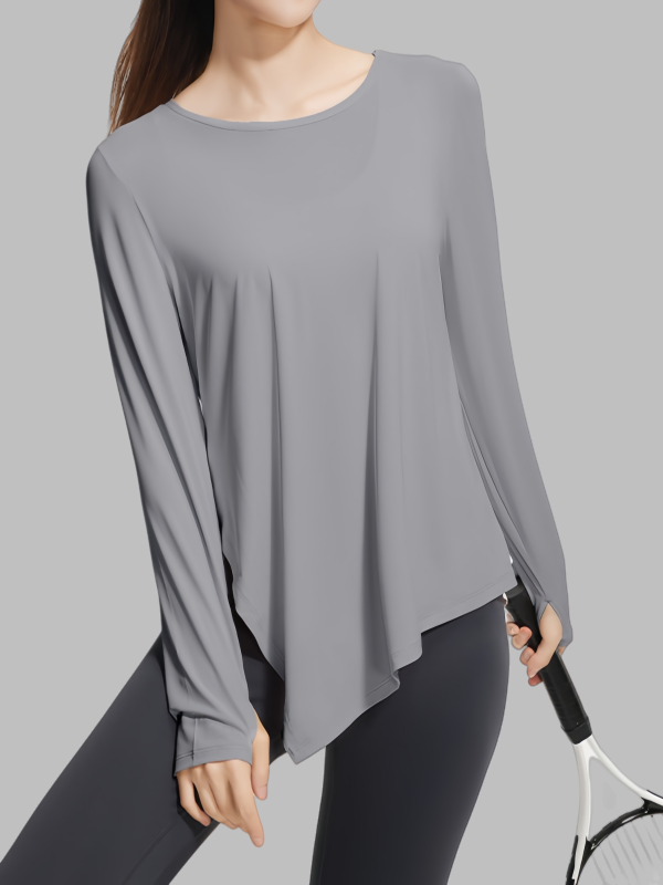 Flexvibe Ice Silk Yoga Hoodie Split Hem Thumb Loop Breathable Slim Fit Long Sleeve