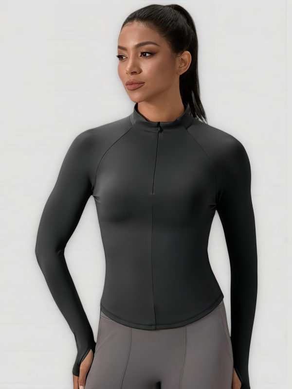 Flexvibe Women’s Yoga Fitness Long Sleeve - Naked Feel Half-Zip Stand Collar Tight Fit