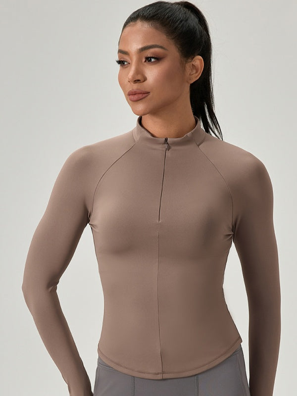Flexvibe Women’s Yoga Fitness Long Sleeve - Naked Feel Half-Zip Stand Collar Tight Fit