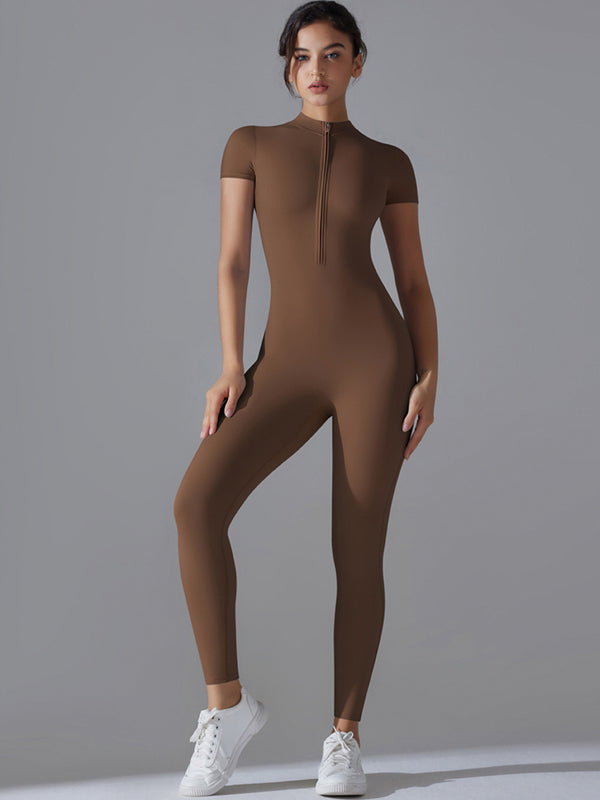Flexvibe Zip Short Sleeve Bodysuit - Stretchy Breathable Moisture-Wicking Workout Wear