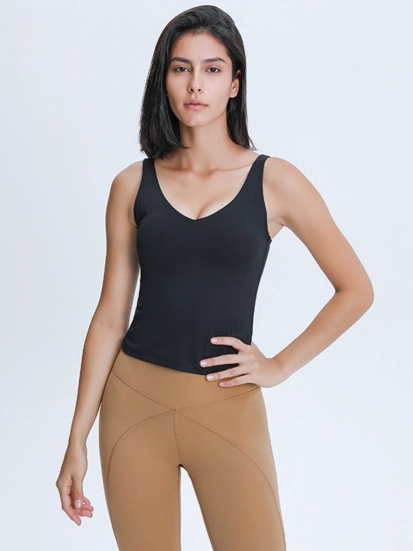 Flexvibe V-Neck Yoga Tank Top - Breathable Moisture-Wicking Non-Slip Gym Workout Top