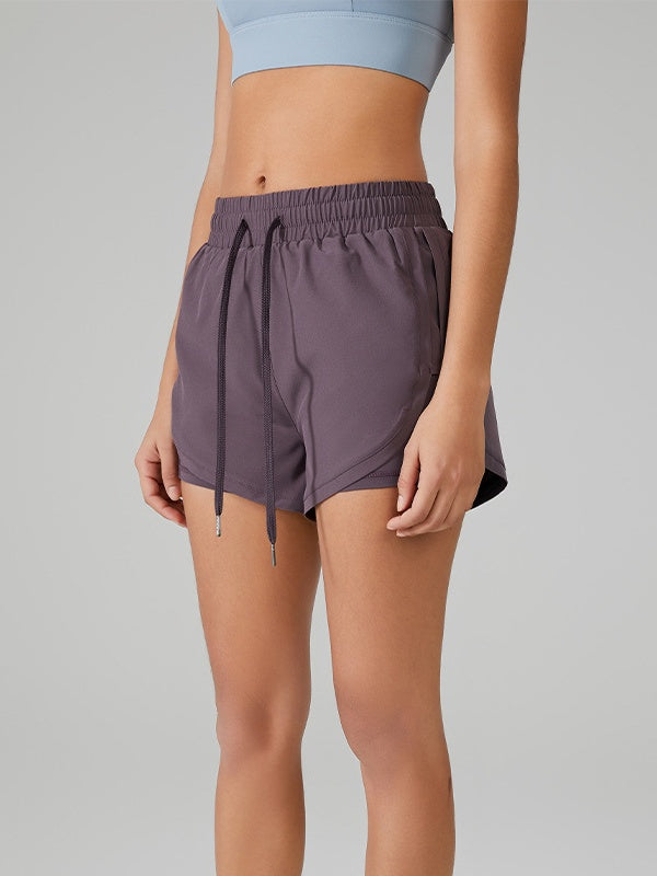 Flexvibe Quick-Dry Loose Two-Piece Yoga Shorts - High-Waisted Anti-Exposure Gym Wear