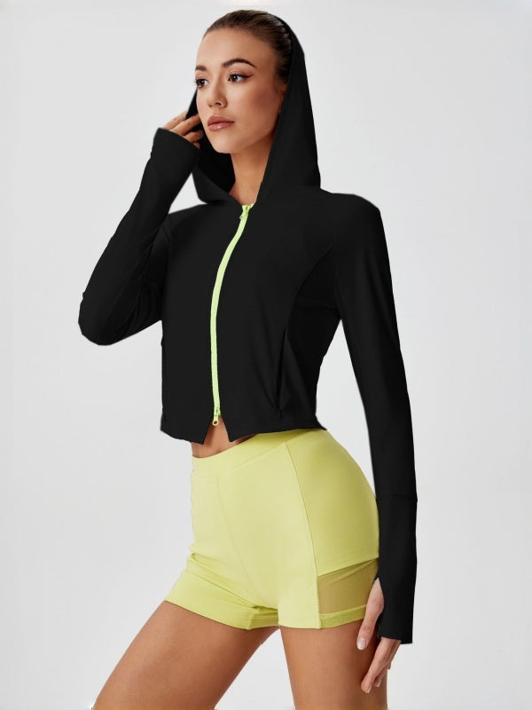 Flexvibe Women's Hooded Zip Up Sun Protection Jacket, UPF UV Protection Cool Quick Dry Cropped Long Sleeve Fitness Coat
