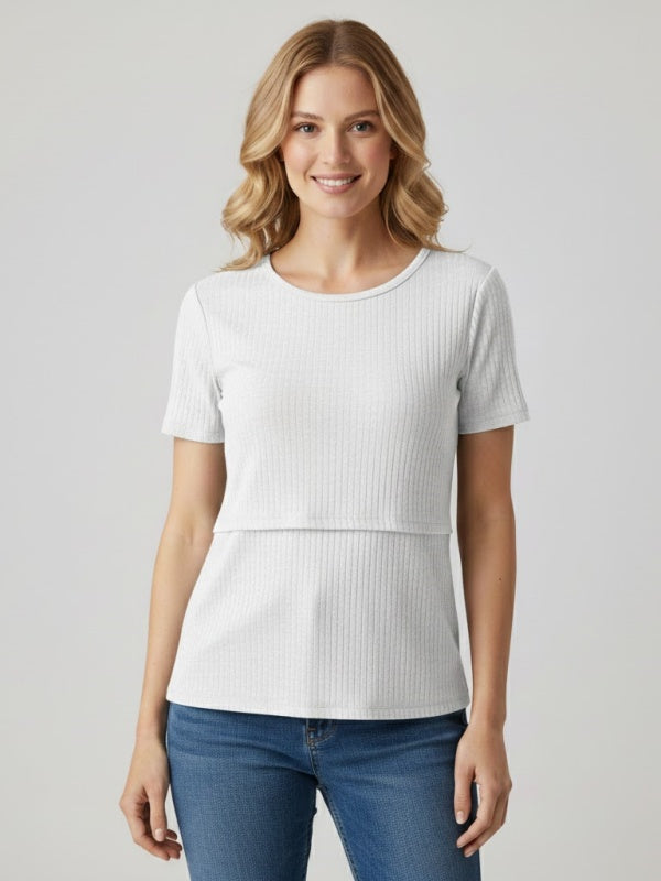 Flexvibe Nursing Short-Sleeve Top - Soft Breathable Easy Nursing Postpartum Pregnancy Daily Wear