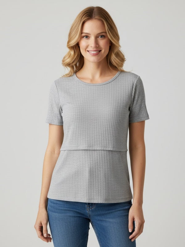 Flexvibe Nursing Short-Sleeve Top - Soft Breathable Easy Nursing Postpartum Pregnancy Daily Wear
