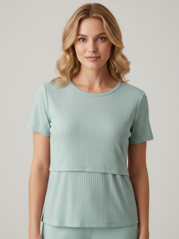 Flexvibe Nursing Short-Sleeve Top - Soft Breathable Easy Nursing Postpartum Pregnancy Daily Wear
