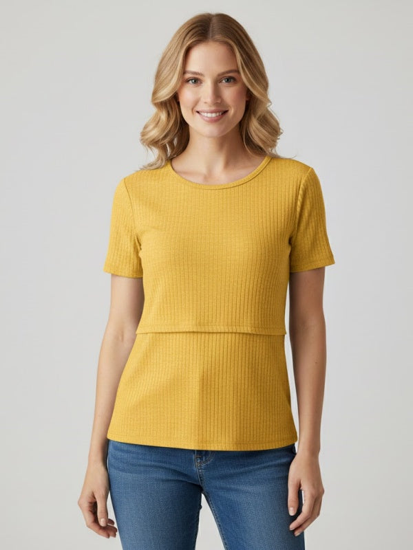 Flexvibe Nursing Short-Sleeve Top - Soft Breathable Easy Nursing Postpartum Pregnancy Daily Wear