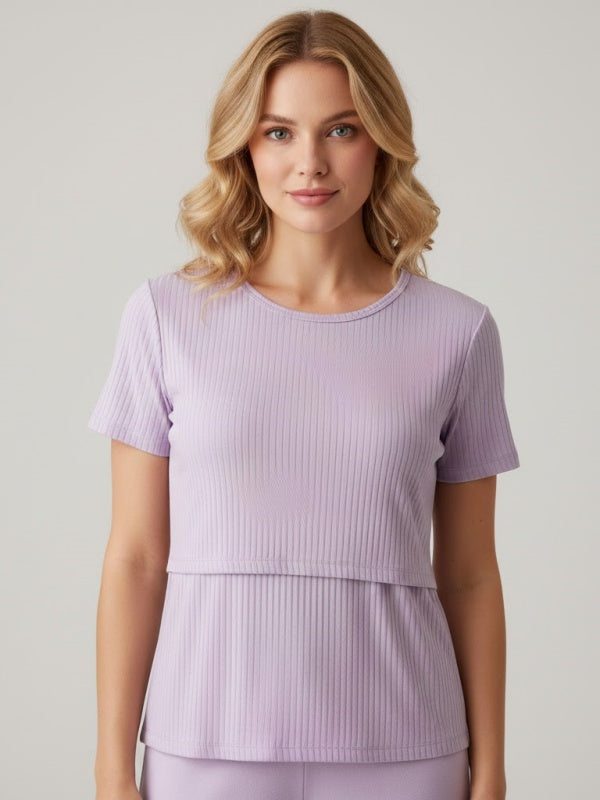 Flexvibe Nursing Short-Sleeve Top - Soft Breathable Easy Nursing Postpartum Pregnancy Daily Wear