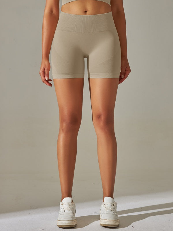 Flexvibe High-Waisted Seamless Yoga Shorts - Knit Stretchy Moisture-Wicking Workout Bottoms