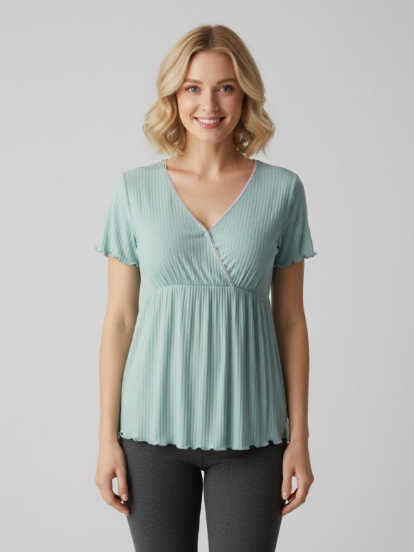 Flexvibe Nursing Short-Sleeve Top - Soft Breathable Easy Access Postpartum Pregnancy Daily Wear