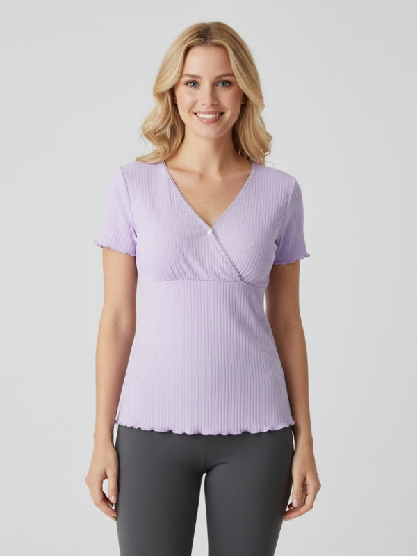 Flexvibe Nursing Short-Sleeve Top - Soft Breathable Easy Access Postpartum Pregnancy Daily Wear