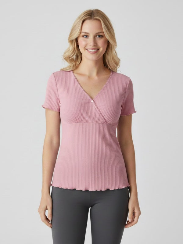 Flexvibe Nursing Short-Sleeve Top - Soft Breathable Easy Access Postpartum Pregnancy Daily Wear