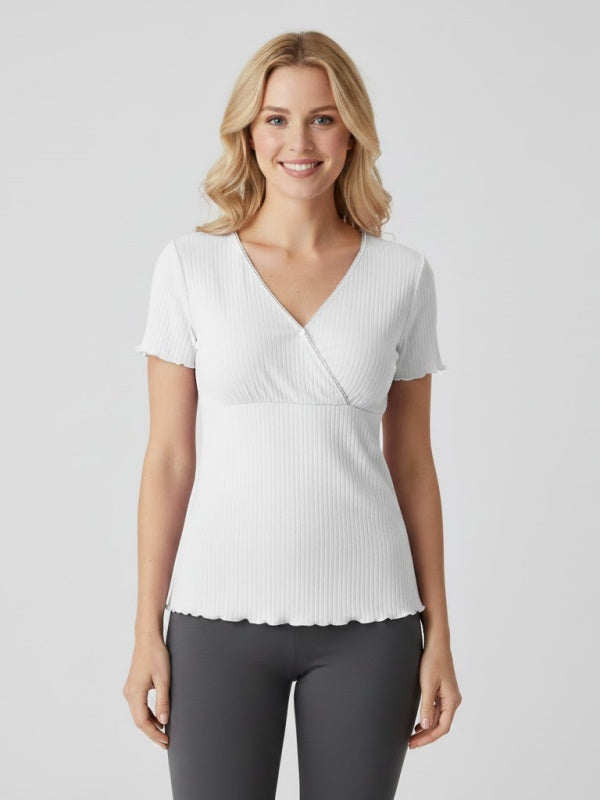 Flexvibe Nursing Short-Sleeve Top - Soft Breathable Easy Access Postpartum Pregnancy Daily Wear