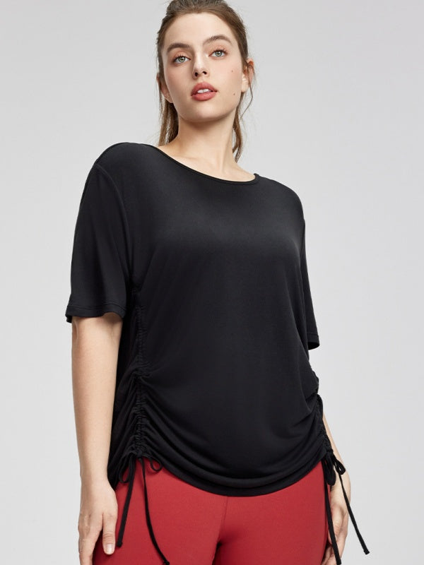 Flexvibe Plus-Size Loose Yoga Short Sleeve - Drawstring Ruched Slimming Workout