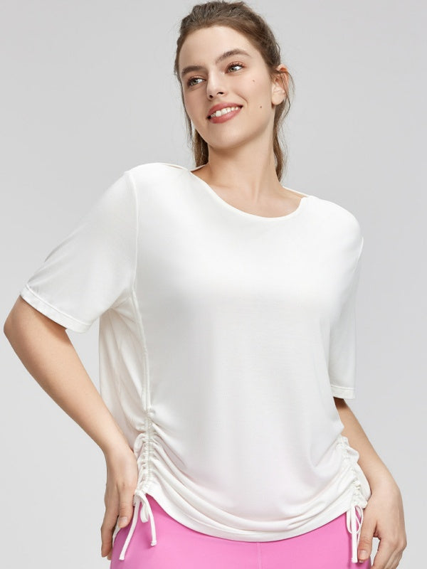 Flexvibe Plus-Size Loose Yoga Short Sleeve - Drawstring Ruched Slimming Workout