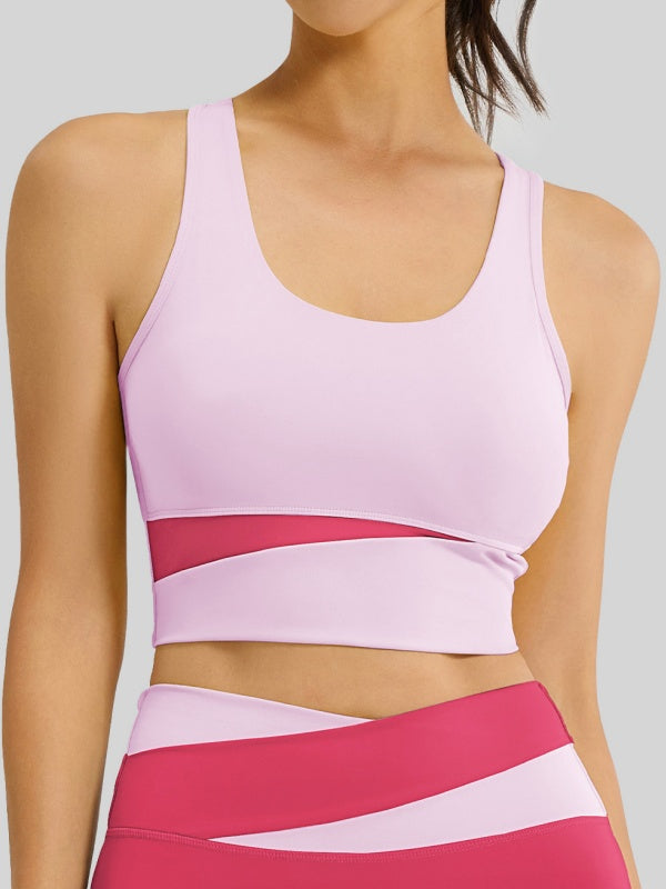 Flexvibe Color-Block Sports Bra - Wireless Supportive Breathable Non-Slip Yoga Gym Top