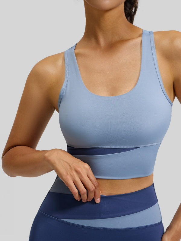 Flexvibe Color-Block Sports Bra - Wireless Supportive Breathable Non-Slip Yoga Gym Top