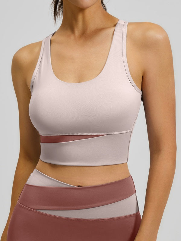 Flexvibe Color-Block Sports Bra - Wireless Supportive Breathable Non-Slip Yoga Gym Top
