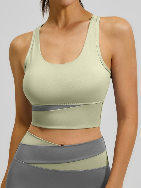 Flexvibe Color-Block Sports Bra - Wireless Supportive Breathable Non-Slip Yoga Gym Top