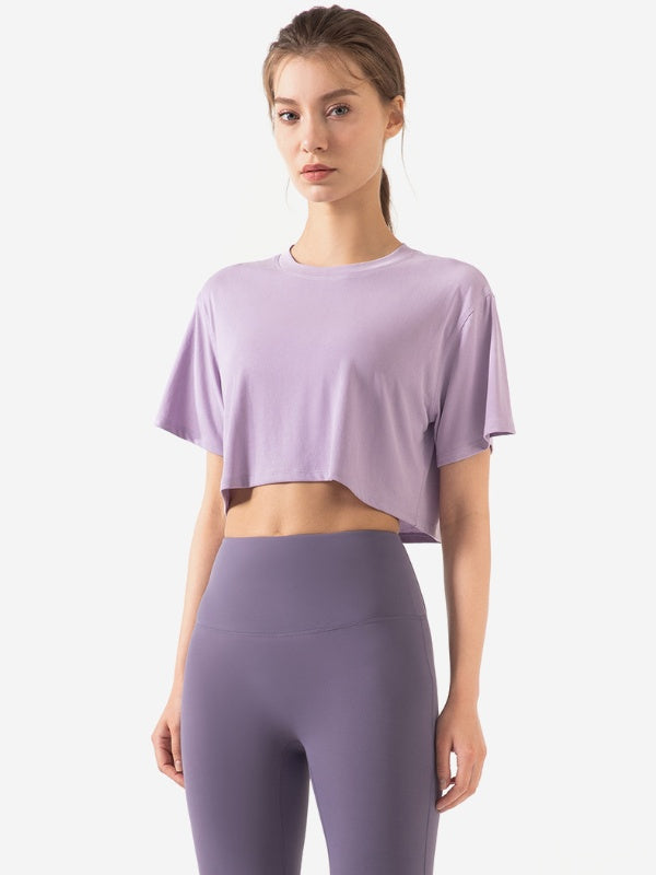 Flexvibe Women’s Yoga Gym Cover-Up - Modal Loose Crop Top Breathable Short Sleeve