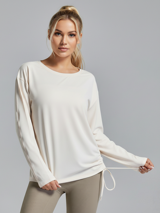 Flexvibe Drawstring Quick-Dry Long Sleeve Sports Top | Split-Back, Loose Fit, 4 Colors, S–4XL