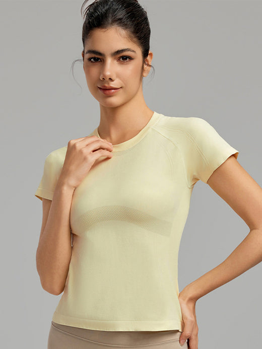 Flexvibe Seamless Waist-Cinching Gym Slim Fit Tee | Barely-There, S–XL, 4 Colors