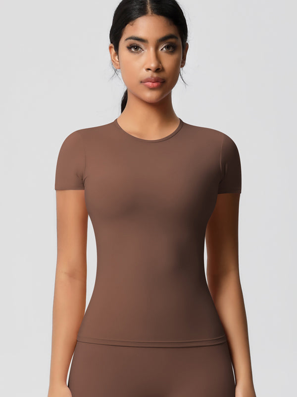 Flexvibe Double-Sided Brushed Yoga Top - High Elastic Slim Fit Breathable Short Sleeve