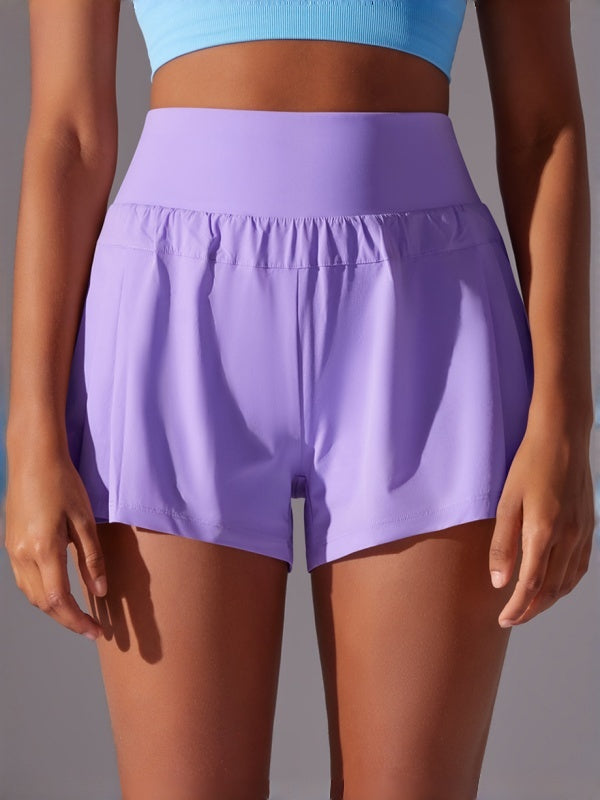Flexvibe Stretchy Double-Layer Athletic Shorts - High-Waisted Breathable Tennis Yoga