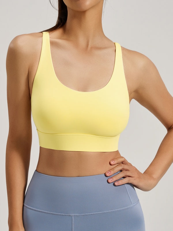 Flexvibe Mesh Crisscross-Back Sports Bra - Wireless Breathable Non-Slip Yoga Gym Top