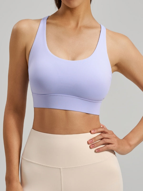Flexvibe Mesh Crisscross-Back Sports Bra - Wireless Breathable Non-Slip Yoga Gym Top
