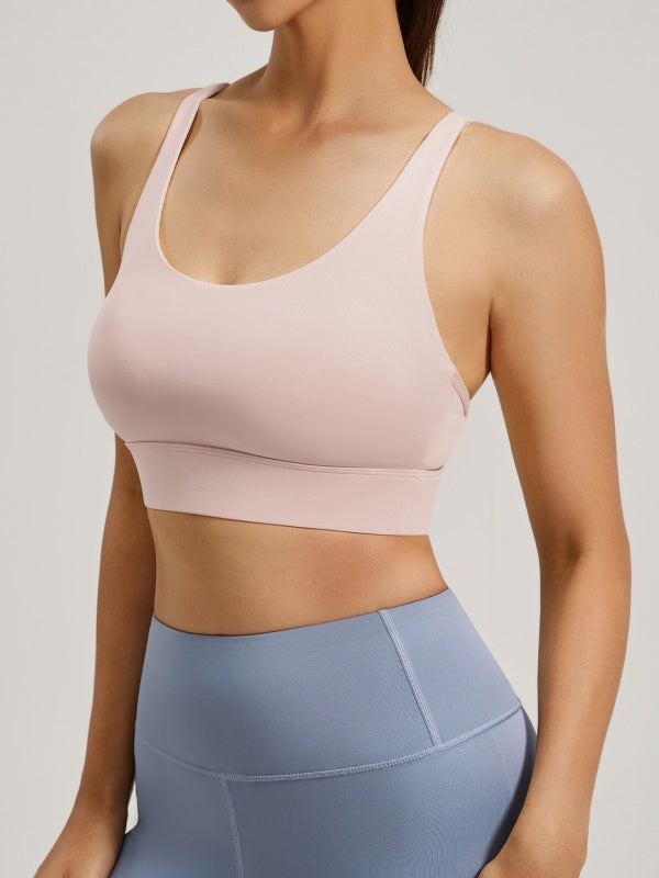 Flexvibe Mesh Crisscross-Back Sports Bra - Wireless Breathable Non-Slip Yoga Gym Top