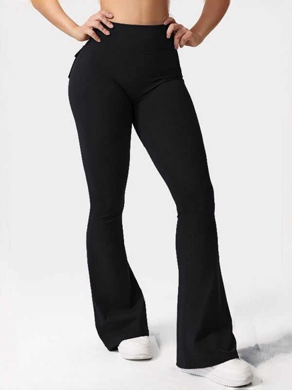 High-Waisted Cargo Flare Yoga Pants - Sculpting Tummy Control Fitness Leggings