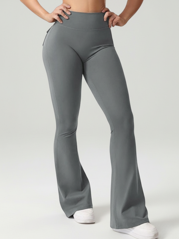 High-Waisted Cargo Flare Yoga Pants - Sculpting Tummy Control Fitness Leggings