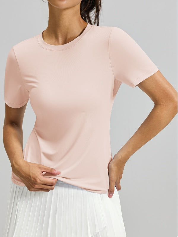 Flexvibe Cross Back Yoga Tee Crew Neck Hollow Out Skin-Friendly Lightweight