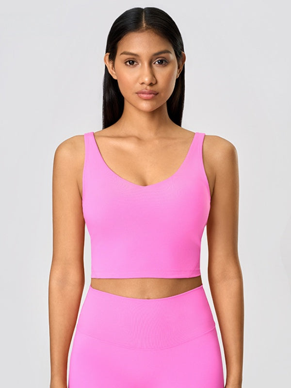 Flexvibe Backless Sports Bra - Wide Straps V-Neck Removable Padded Cups High Elastic