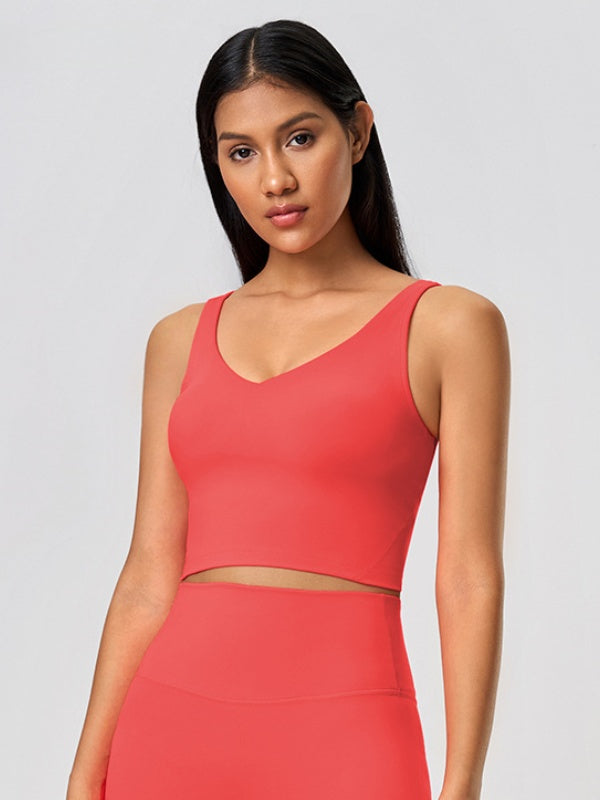 Flexvibe Backless Sports Bra - Wide Straps V-Neck Removable Padded Cups High Elastic