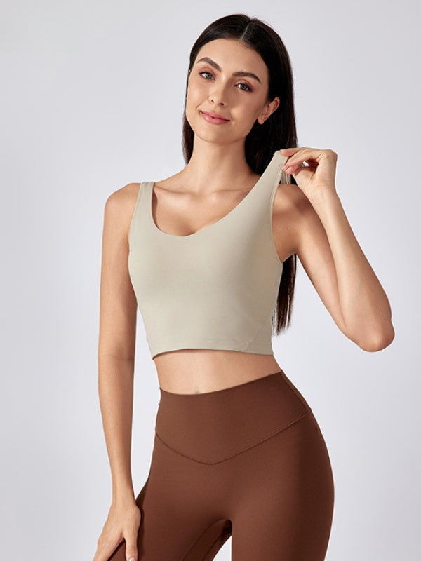 Flexvibe Backless Sports Bra - Wide Straps V-Neck Removable Padded Cups High Elastic