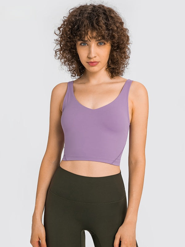 Flexvibe Backless Sports Bra - Wide Straps V-Neck Removable Padded Cups High Elastic