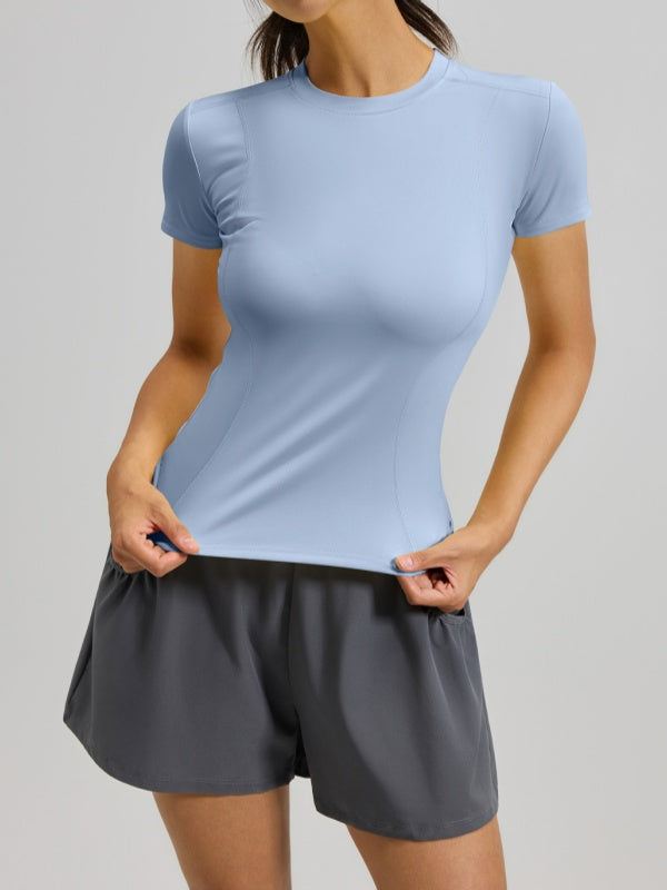 Flexvibe High Elastic Sports Tee Crew Neck Slim Fit Skin-Friendly Figure Flattering
