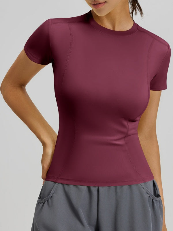 Flexvibe High Elastic Sports Tee Crew Neck Slim Fit Skin-Friendly Figure Flattering