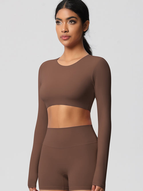 Flexvibe women's cropped 4-way stretch long sleeve workout top