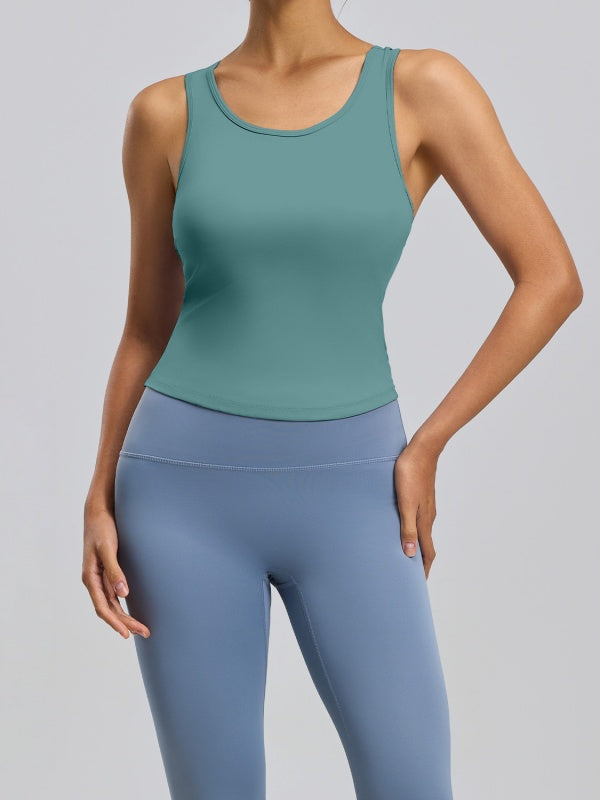 Flexvibe Crew Neck Sports Tank Top with Built-in Bra - Non-Slip Breathable Yoga Gym Workout Top