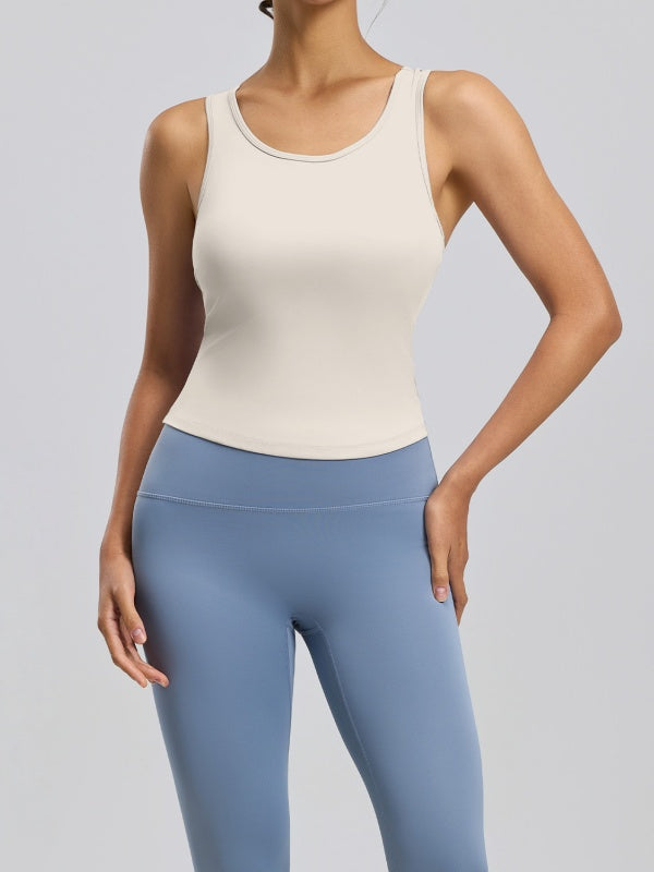 Flexvibe Crew Neck Sports Tank Top with Built-in Bra - Non-Slip Breathable Yoga Gym Workout Top