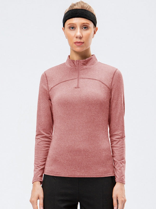 Flexvibe Fleece-Lined Sports Sweatshirt - Stand Collar High Elastic Slimming Tight Fit