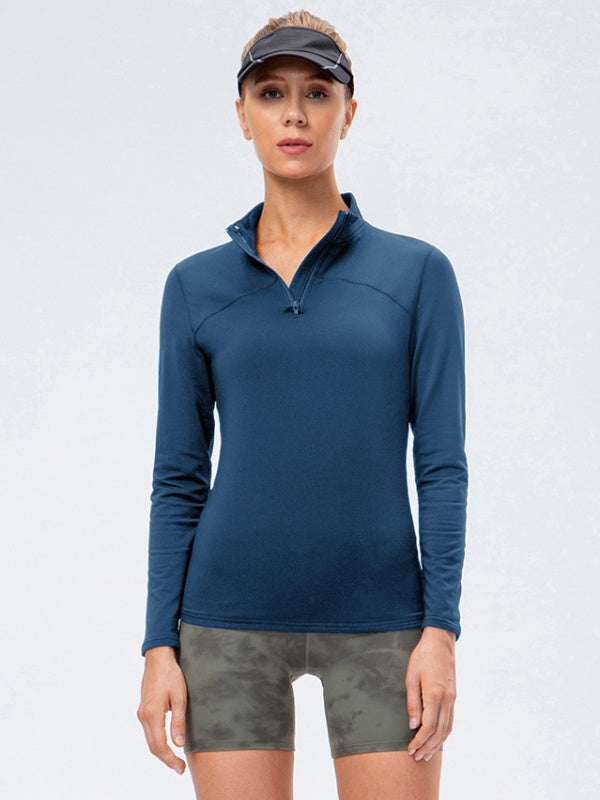 Flexvibe Fleece-Lined Sports Sweatshirt - Stand Collar High Elastic Slimming Tight Fit