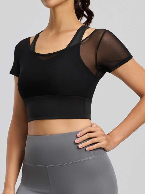 Flexvibe Mesh Paneled Sports Tee Barely There High Elastic Built-in Cups