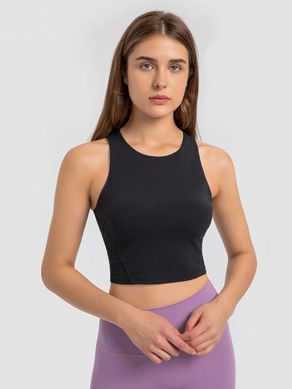 Flexvibe Barely-There Fitted Yoga Tank - Crew Neck Padded Cups High Elastic Moisture Wicking