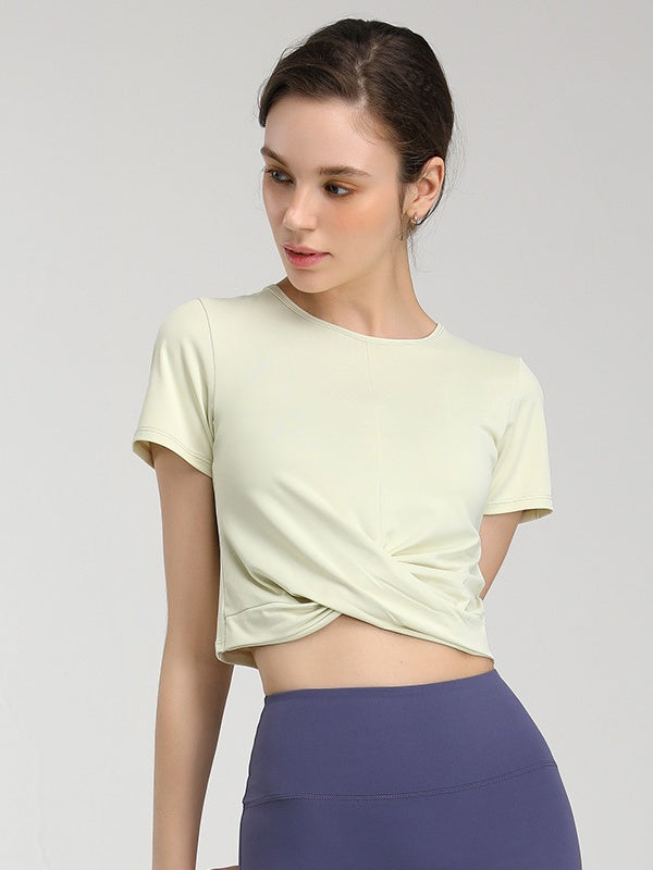 Flexvibe Quick Dry Crisscross Crop Workout Top Slim Fit Waist Exposing Short Sleeve