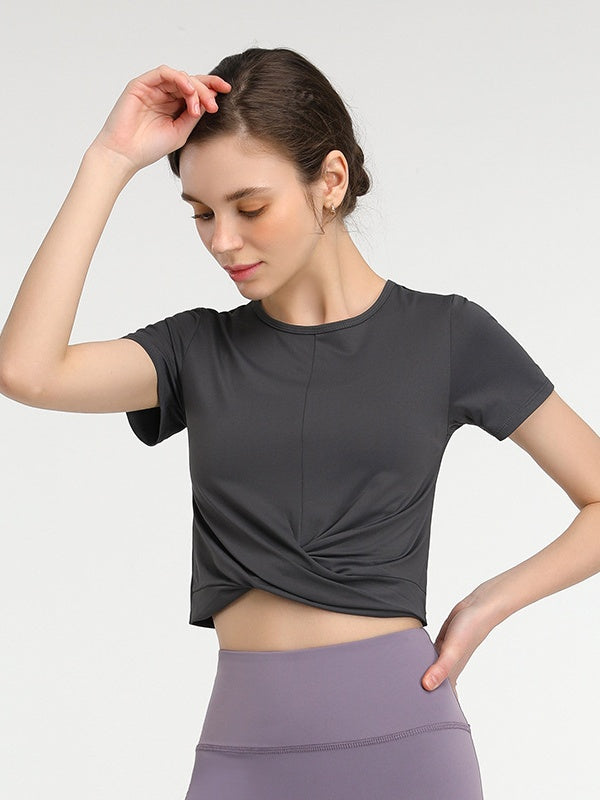 Flexvibe Quick Dry Crisscross Crop Workout Top Slim Fit Waist Exposing Short Sleeve